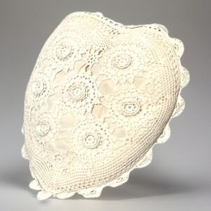 Throw Pillow Vintage Cream Crochet Lace Heart Shaped Decorative Floral Scalloped